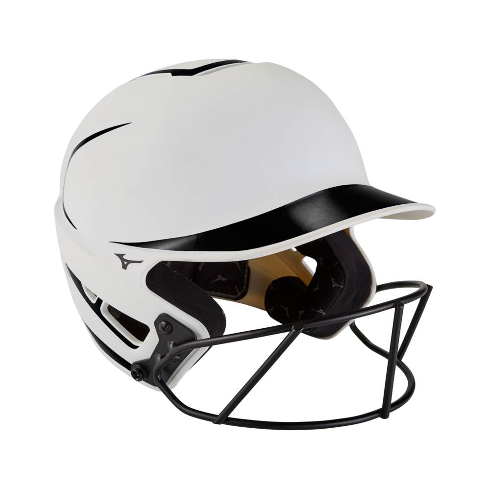 Capacete Mizuno F6 Fastpitch Softball Batting - Mulher - Branco/Pretas - UEVQI0362